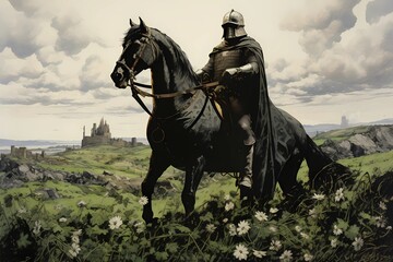 knight, medieval fantasy desktop background, for video, for folk music, folk meditation - obrazy, fototapety, plakaty