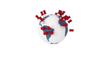 Digital png illustration of globe with pins on transparent background