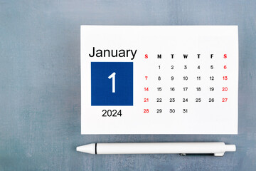 January Calendar 2024 page with pen.