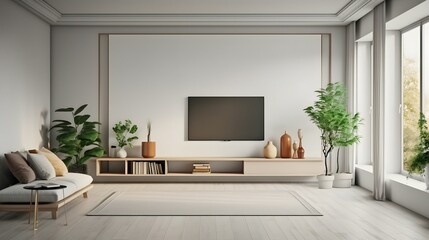 TV cabinet in a scandinavian decor living room.