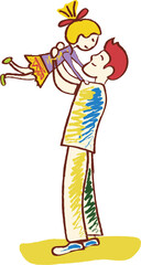 Digital png illustration of happy father carrying his daughter on transparent background