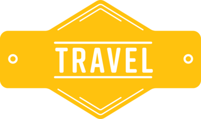 Digital png illustration of travel text on yellow banner on transparent background