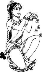 Indian woman welcoming with flower in png white background