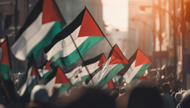 Close-up of Palestine flag at protest