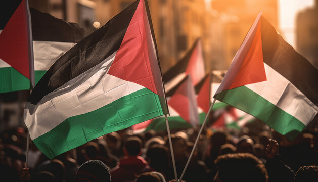 Close-up of Palestine flag at protest