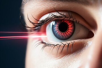 Light coming from the eyes illustrating sharp eyes , great eye focus , and laser eye surgery  - obrazy, fototapety, plakaty