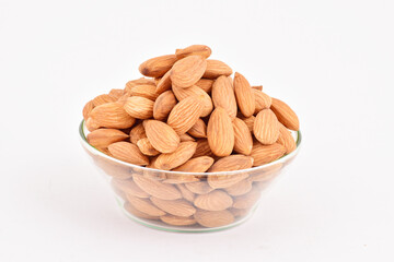 Bowl of almond on white background