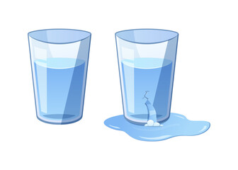 Glass of water vector. The glass broke and spilled water.