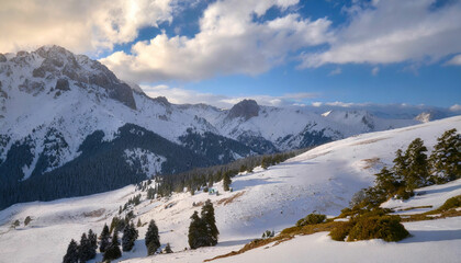 Fototapeta na wymiar Mountain Wonderland A Snowy Landscape Delight