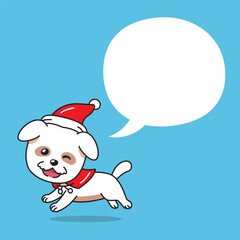Cartoon cute dog with christmas costume and speech bubble for design.