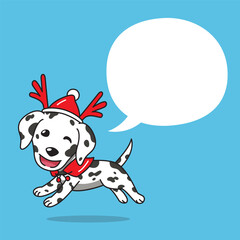 Cartoon dalmatian dog with christmas costume and speech bubble for design.