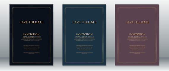 Luxury wedding invitation card template vintage design elegant background with golden frame 