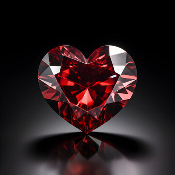 Heart shaped Ruby gemstone with black background  