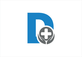 Letter D medical logo with typographic ECG heartbeat incorporated in the initial D letter vector