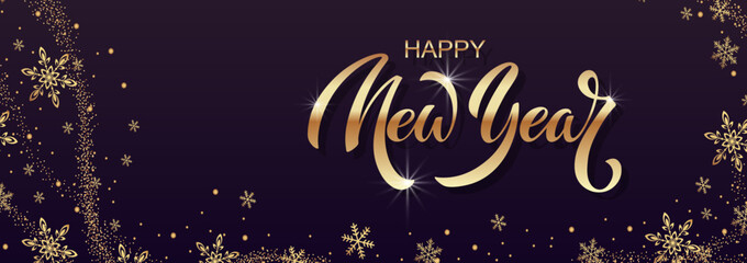 Happy New Year hand lettering calligraphy. Vector holiday illustration element. Typographic element