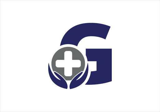 Letter G medical logo with typographic ECG heartbeat incorporated in the initial G letter vector