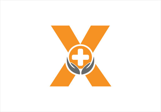 Letter X medical logo with typographic ECG heartbeat incorporated in the initial X letter vector