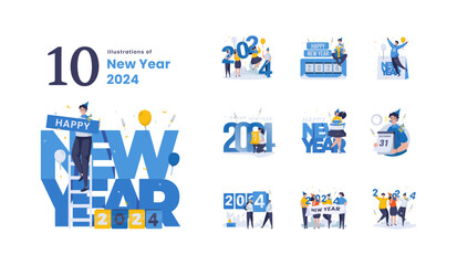 Obraz premium New year 2024 party celebration illustration collection set