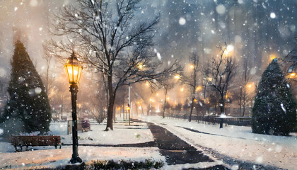 Winter, Snow, Lights, winter sunset in the city, Snow City, Light City