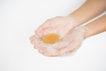 Fototapeta premium Hand wash with soap isolated on white background