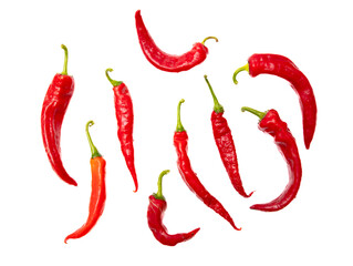 Red chili peppers isolated white background. Close-up