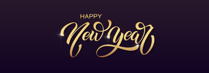 Happy New Year hand lettering calligraphy. Vector holiday illustration element. Typographic element