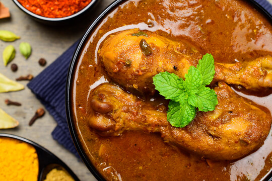 Spicy chicken curry with indian spices
