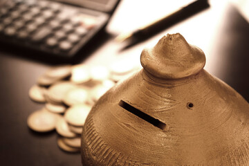 Closuep of gullak indian piggy bank, savings concept