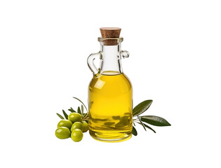 Olive oil glass bottle isolated on white transparent background, PNG