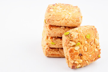 Pista biscuits isolated on white background, pistachio cookies