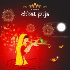 Vector illustration of Happy Chhath Puja social media feed template