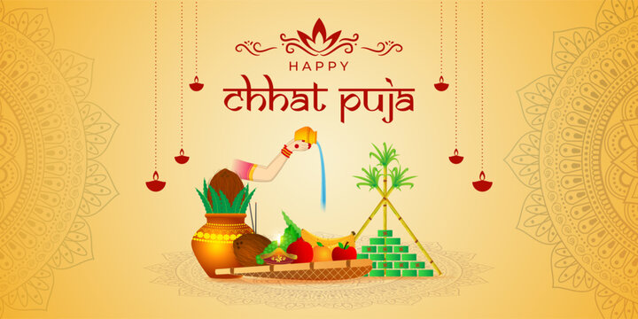 Vector illustration of Happy Chhath Puja social media feed template