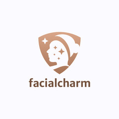 Beautiful face charm logo design vector. Facial skin protection symbol template
