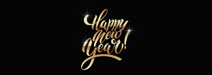 Happy New Year hand lettering calligraphy. Vector holiday illustration element. Typographic element