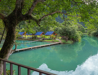 Blue lagoon 2 beautiful place water activities famous travel destination in Vang Vieng ,Laos. - 667986452
