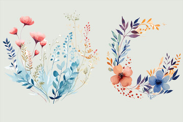 Abstract floral background, ster bunny with flowers, watercolor floral designs for logo and card designs. flowers © Amazinart