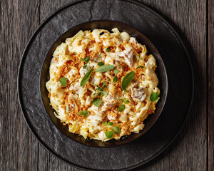 creamy chicken and mushroom tagliatelle in bowl