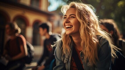 Fototapeta premium portrait of a happy woman in the city
