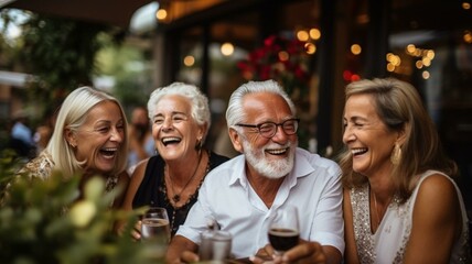 group of senior friends at bar