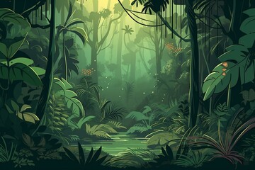 Illustration representing a rainforest. Generative AI