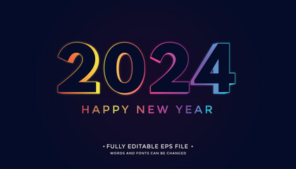 3d style colorful 2024 lettering new year event poster vector