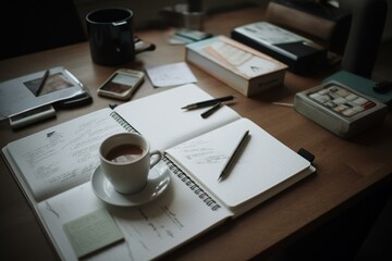 workspace, coffee, notes, schedules. Generative AI