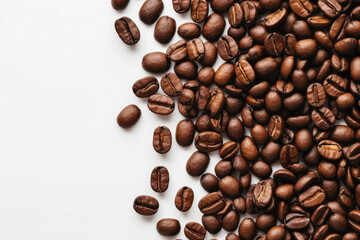 Top view of coffee beans on white background, Generative AI.