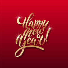 Happy New Year hand lettering calligraphy. Vector holiday illustration element. Typographic element