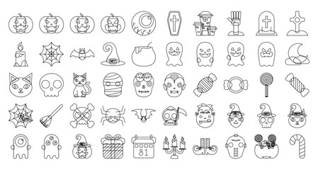 Halloween icons set of vector signs and symbols halloween celebration icons shapes symbols