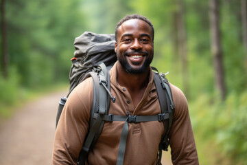 Obraz premium Picture of man with backpack on his back. Perfect for travel, adventure, and outdoor lifestyle themes.