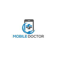 Online smart mobile doctor vector technology logo design template. Stethoscope with mobile phone logo design, mobile phone for health consulting logo design concept.