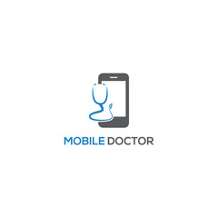 Online smart mobile doctor vector technology logo design template. Stethoscope with mobile phone logo design, mobile phone for health consulting logo design concept.