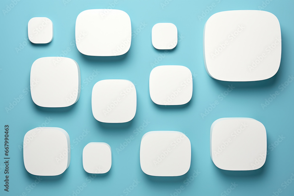 Poster group of white square shapes on blue background. can be used for graphic design or as background for
