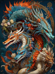 Fototapeta na wymiar chinese dragon sculpture HD 8K wallpaper Stock Photographic Image 